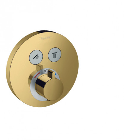 Hansgrohe Shower Select - Termostatická baterie pod omítku pro 2 spotřebiče, leštěný vzhled zlata 15743990