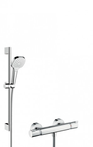 Hansgrohe Croma Select E - Sprchový set Vario s termostatem, 3 proudy, sprchová tyč 650 mm, bílá/chrom 27081400
