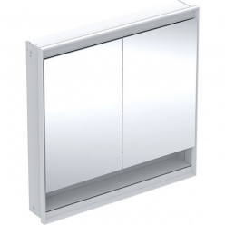 Geberit ONE - Zrcadlová skříňka s LED osvětlením, 900x900x150 mm, 2 dvířka, s nikou, vestavná, bílá 505.823.00.2