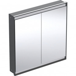 Geberit ONE - Zrcadlová skříňka s LED osvětlením, 900x900x150 mm, 2 dvířka, vestavná, matná černá 505.803.00.7