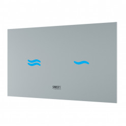 Sanela - Elektronický dotykový splachovač WC s elektronikou ALS do montážního rámu SLR 21, barva skla bílá REF 9003, podsvícení modré, 24 V DC