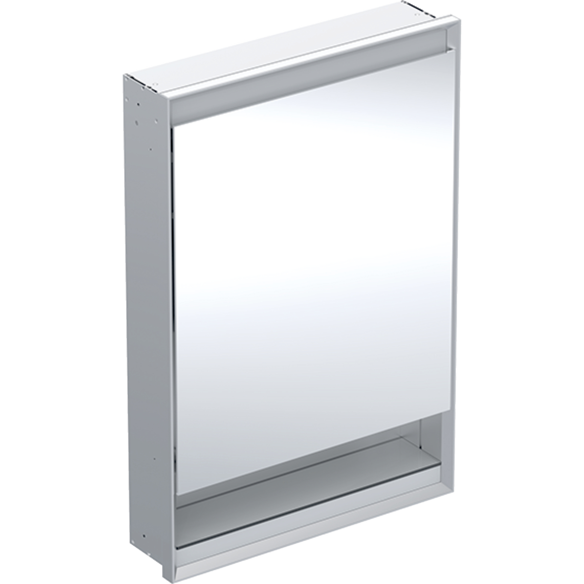 Geberit ONE - Zrcadlová skříňka s LED osvětlením, 600x900x150 mm, panty vlevo, s nikou, vestavná, hliník 505.820.00.1