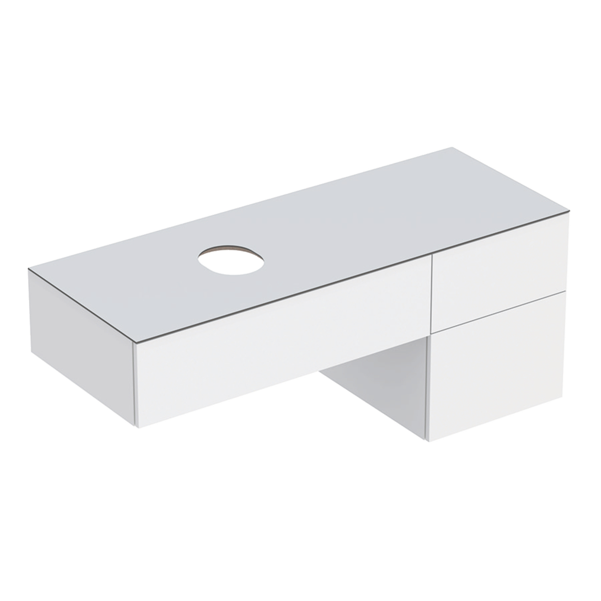 Geberit VariForm - Umyvadlová skříňka, 1350x510x550 mm, 3 zásuvky a zápachová uzávěrka, lesklá bílá/matná bílá 501.189.00.1